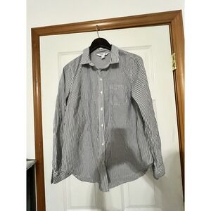 Old Navy Men's Or Women's  Striped Poplin Built-In Flex Long Sleeve Shirt Navy L